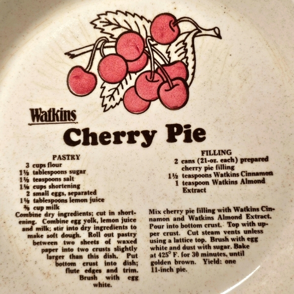 Vintage Watkins Cherry Pie Recipe Baking Plate - Picture 9 of 11
